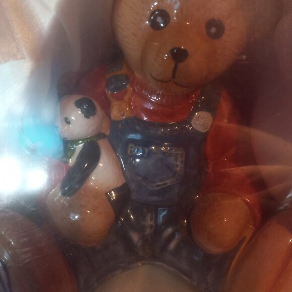 Blue Jean Teddy Bear Baby Boy Ceramic Coin Piggy Bank & Picture Frame Set - Picture 4 of 13